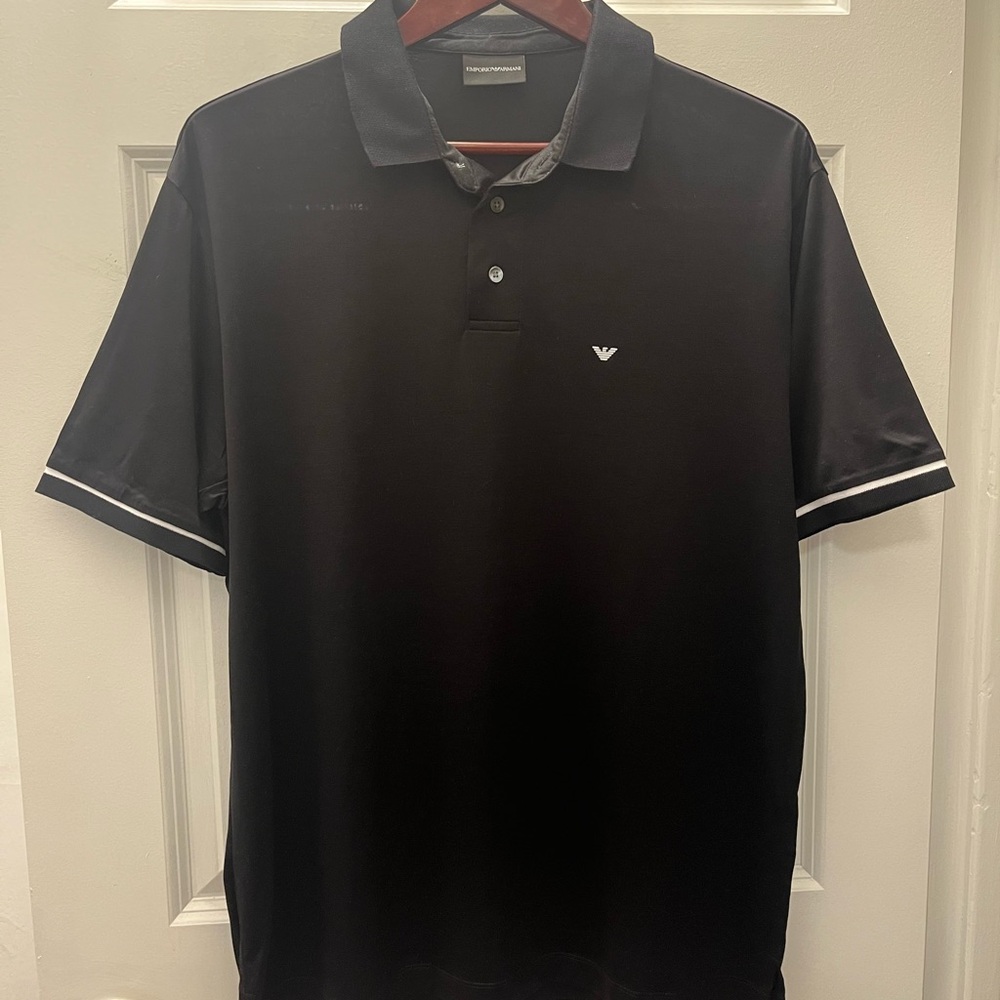 Emporio Armani Men's Polo Shirt in Black with White Accents